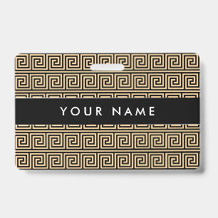 Greek Meander Key Squares Pattern Brown ID Badge