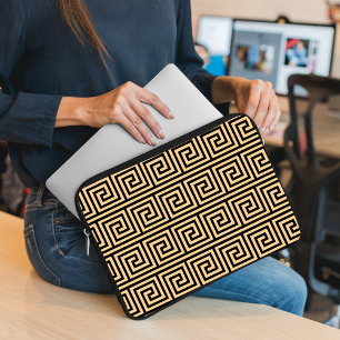 Greek Meander Key Squares Pattern Brown Laptop Sleeve