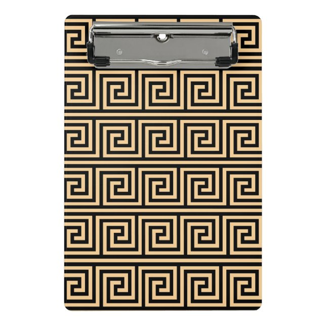 Greek Meander Key Squares Pattern Brown Mini Clipboard (Front)