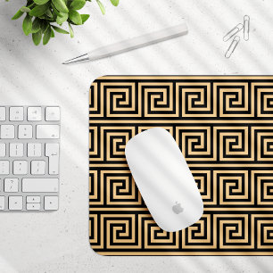 Greek Meander Key Squares Pattern Brown Mouse Mat