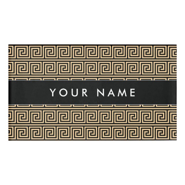 Greek Meander Key Squares Pattern Brown Name Tag (Front)