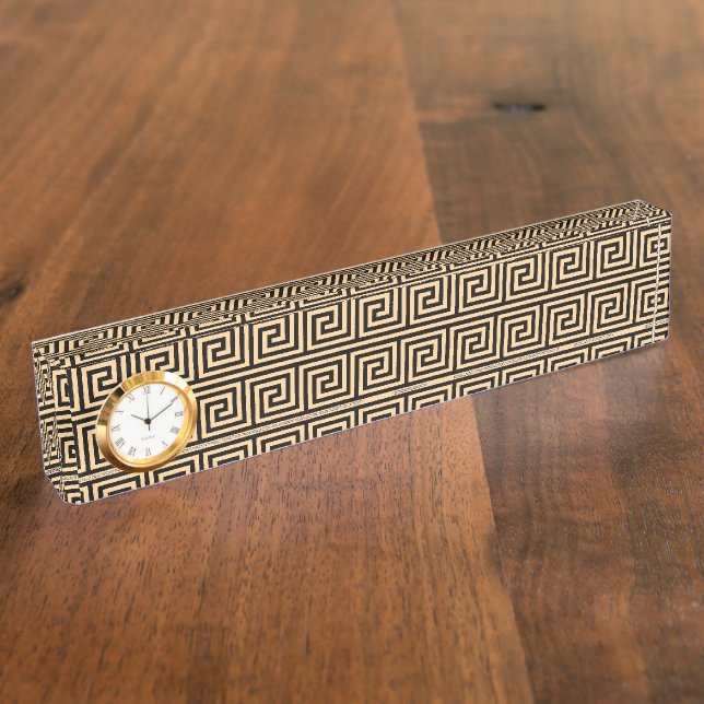 Greek Meander Key Squares Pattern Brown Nameplate (Side)