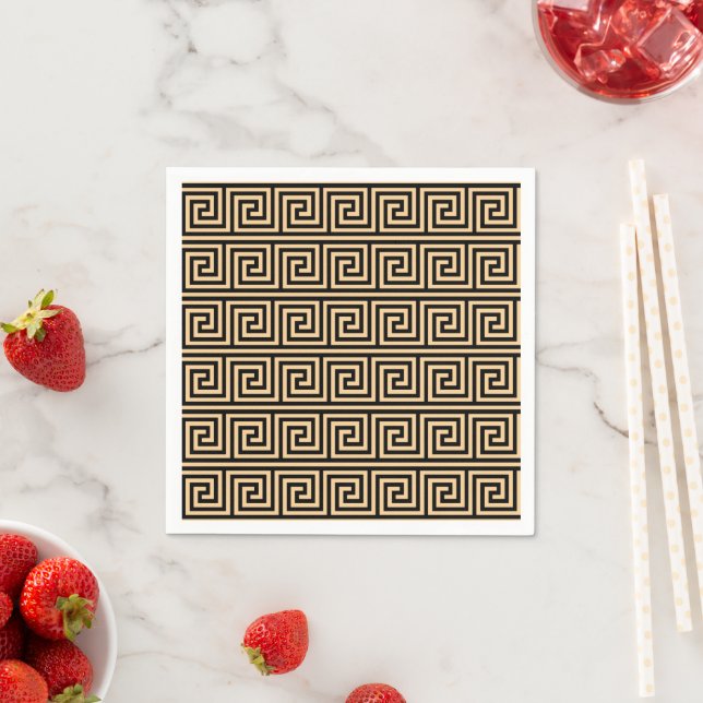 Greek Meander Key Squares Pattern Brown Napkin (Insitu)