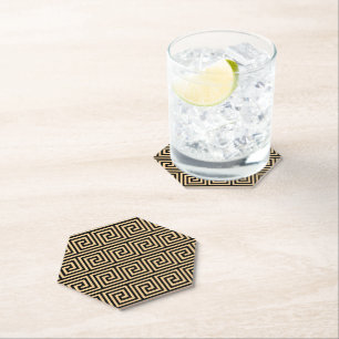 Greek Meander Key Squares Pattern Brown Paper Coaster