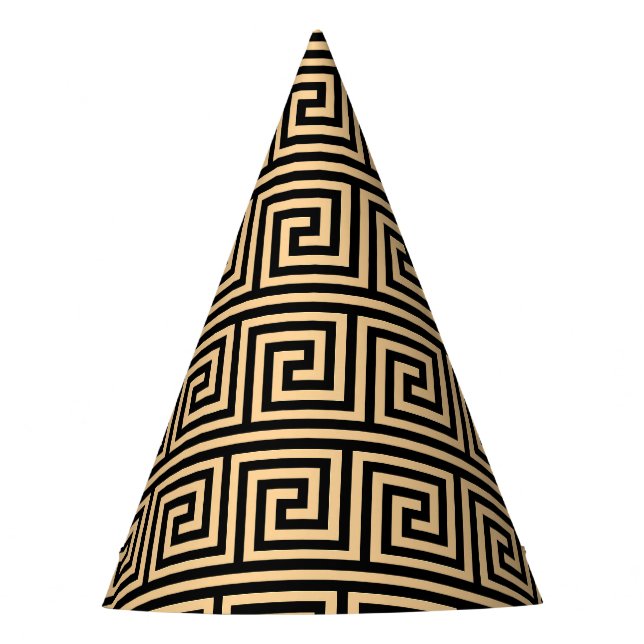 Greek Meander Key Squares Pattern Brown Party Hat (Front)