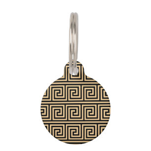 Greek Meander Key Squares Pattern Brown Pet Tag