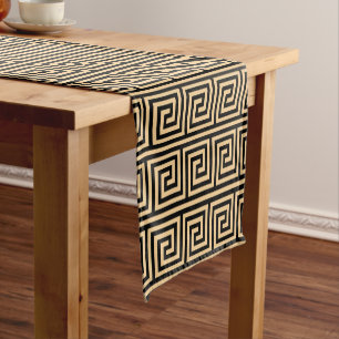 Greek Meander Key Squares Pattern Brown Short Table Runner