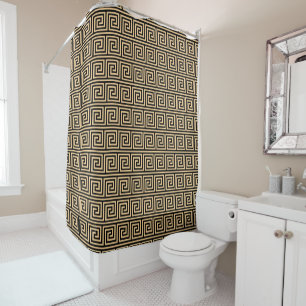 Greek Meander Key Squares Pattern Brown Shower Curtain