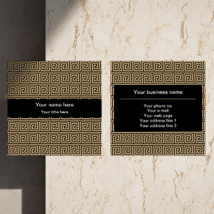 Greek Meander Key Squares Pattern Brown Square Business Card