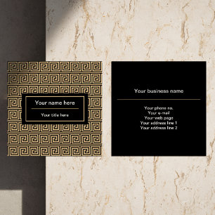 Greek Meander Key Squares Pattern Brown Square Business Card