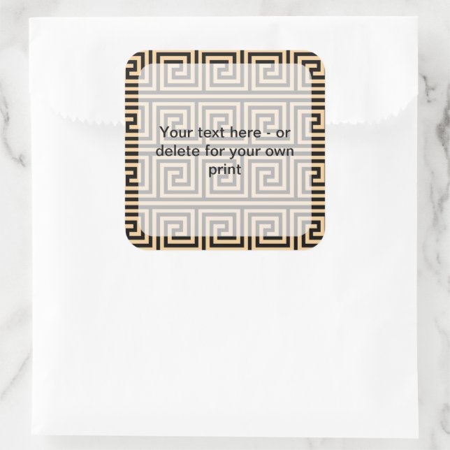 Greek Meander Key Squares Pattern Brown Square Sticker (Bag)