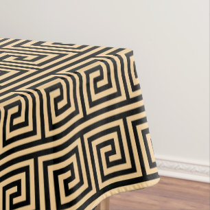 Greek Meander Key Squares Pattern Brown Tablecloth