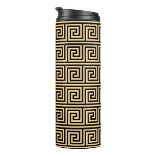 Greek Meander Key Squares Pattern Brown Thermal Tumbler
