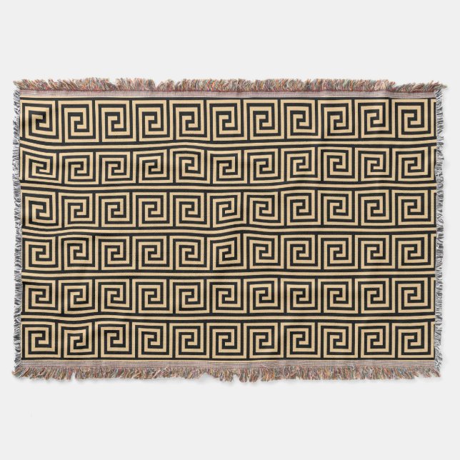 Greek Meander Key Squares Pattern Brown Throw Blanket (Front)
