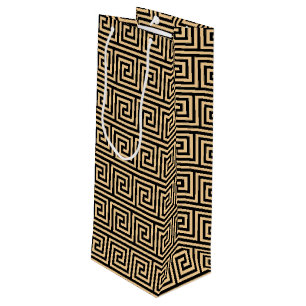 Greek Meander Key Squares Pattern Brown Wine Gift Bag