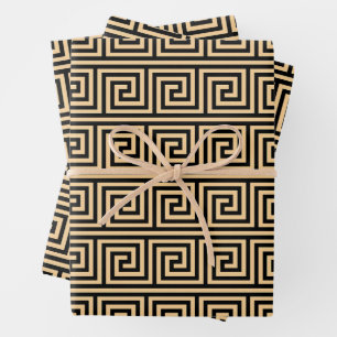 Greek Meander Key Squares Pattern Brown Wrapping Paper Sheet