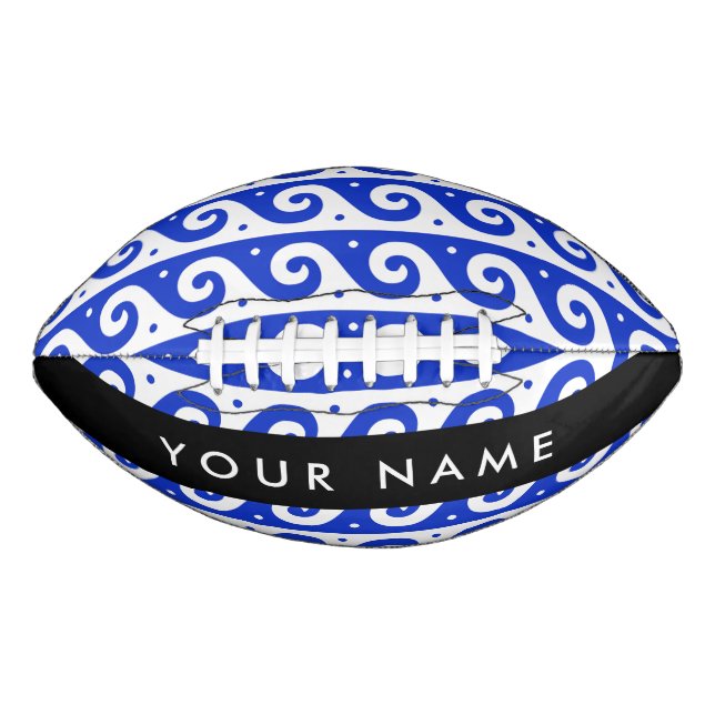 Greek Meander Key, Wave Key, Blue, Your Name American Football (Front)