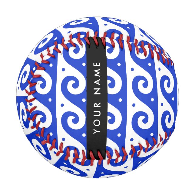 Greek Meander Key, Wave Key, Blue, Your Name Baseball (Front Left)