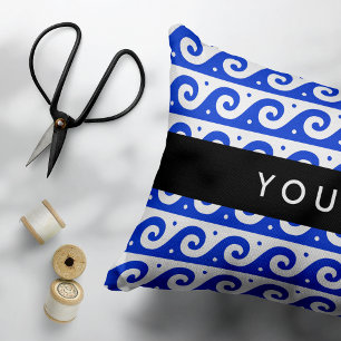 Greek Meander Key, Wave Key, Blue, Your Name Decorative Cushion