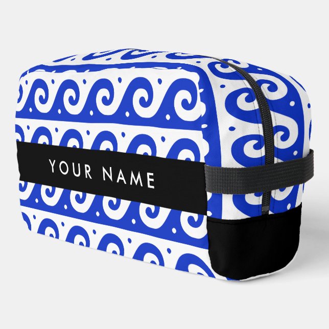 Greek Meander Key, Wave Key, Blue, Your Name Dopp Kit (Left Corner)