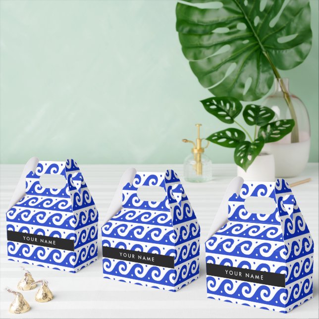 Greek Meander Key, Wave Key, Blue, Your Name Favour Box (Multiple)