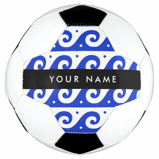 Greek Meander Key, Wave Key, Blue, Your Name Football (Front)