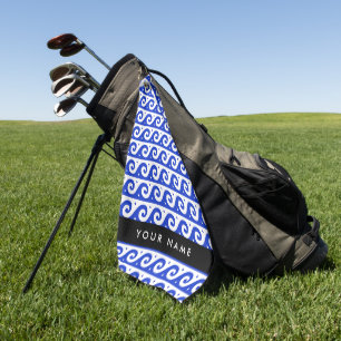 Greek Meander Key, Wave Key, Blue, Your Name Golf Towel