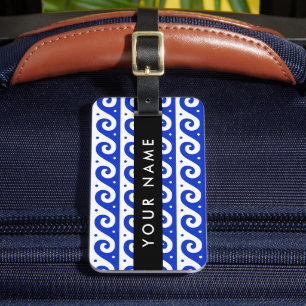 Greek Meander Key, Wave Key, Blue, Your Name Luggage Tag