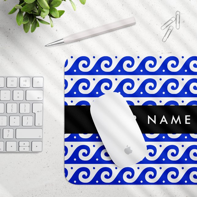 Greek Meander Key, Wave Key, Blue, Your Name Mouse Mat (Creator Uploaded)