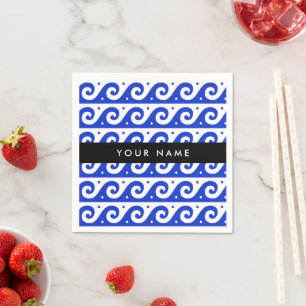 Greek Meander Key, Wave Key, Blue, Your Name Napkin