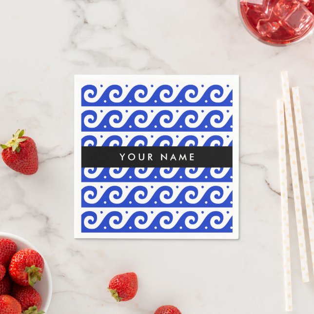 Greek Meander Key, Wave Key, Blue, Your Name Napkin (Insitu)