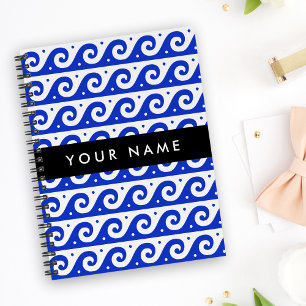 Greek Meander Key, Wave Key, Blue, Your Name Notebook