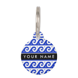 Greek Meander Key, Wave Key, Blue, Your Name Pet Tag