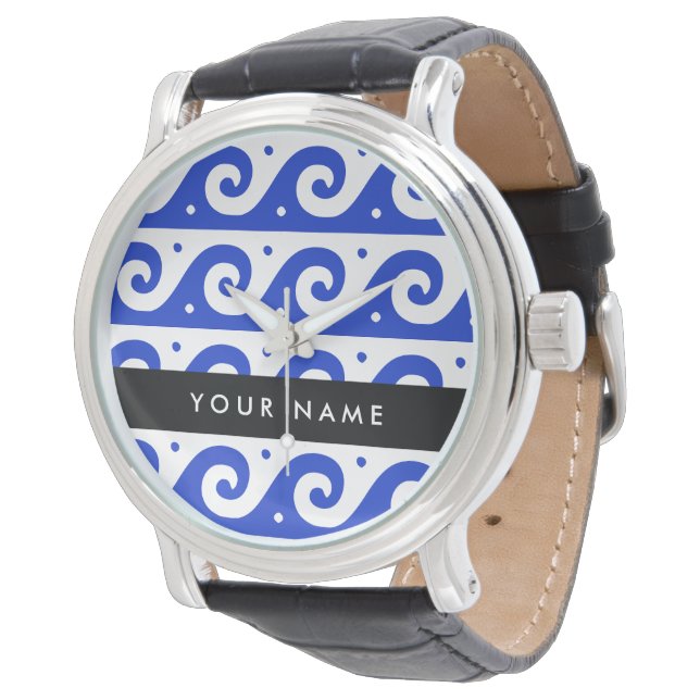 Greek Meander Key, Wave Key, Blue, Your Name Watch (Angled)