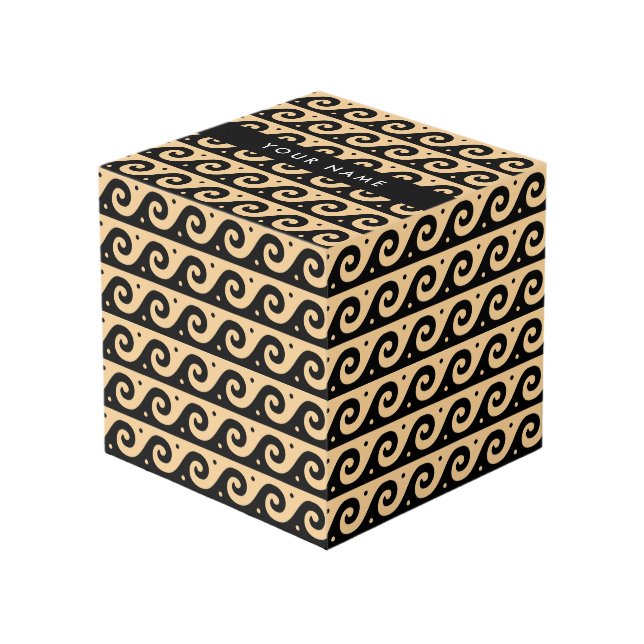 Greek Meander Key, Wave Key, Brown, Your Name Cube (Front Angled)