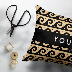Greek Meander Key, Wave Key, Brown, Your Name Decorative Cushion