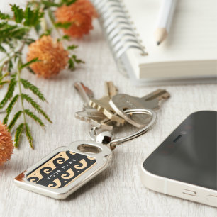 Greek Meander Key, Wave Key, Brown, Your Name Key Ring