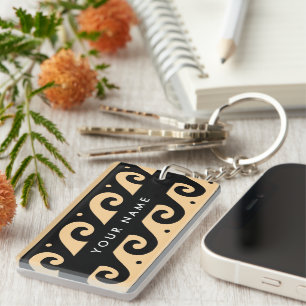 Greek Meander Key, Wave Key, Brown, Your Name Key Ring