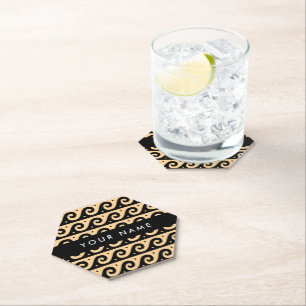 Greek Meander Key, Wave Key, Brown, Your Name Paper Coaster