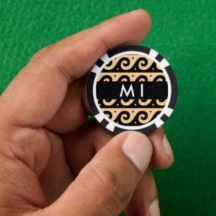 Greek Meander Key, Wave Key, Brown, Your Name Poker Chips