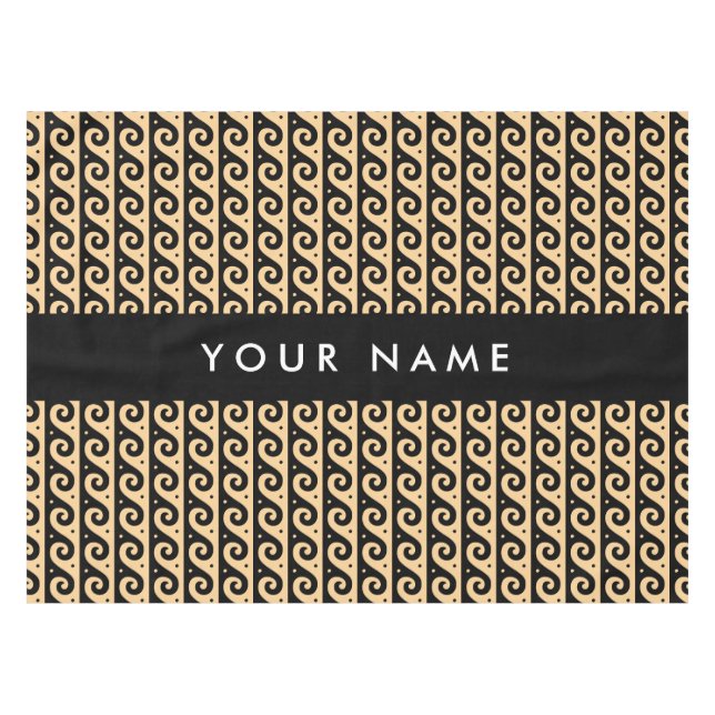 Greek Meander Key, Wave Key, Brown, Your Name Tablecloth (Front (Horizontal))