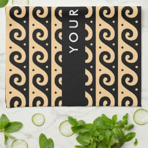 Greek Meander Key, Wave Key, Brown, Your Name Tea Towel