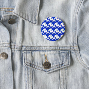 Greek Meander Key Waves Pattern Blue 6 Cm Round Badge
