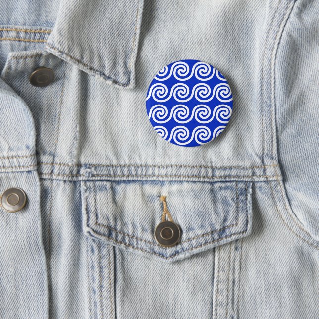 Greek Meander Key Waves Pattern Blue 6 Cm Round Badge (In Situ)