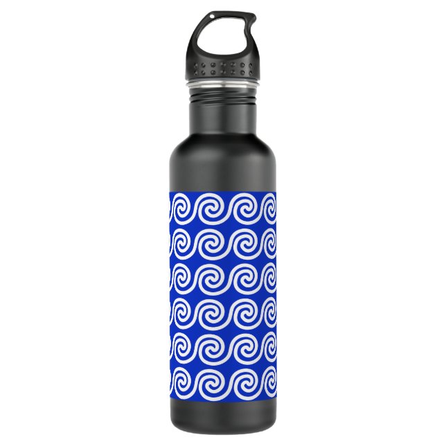 Greek Meander Key Waves Pattern Blue 710 Ml Water Bottle (Front)