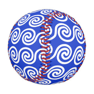 Greek Meander Key Waves Pattern Blue Baseball