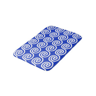 Greek Meander Key Waves Pattern Blue Bath Mat