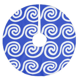 Greek Meander Key Waves Pattern Blue Brushed Polyester Tree Skirt