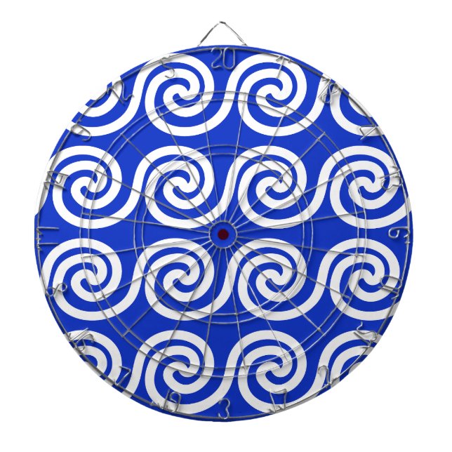 Greek Meander Key Waves Pattern Blue Dartboard (Front)