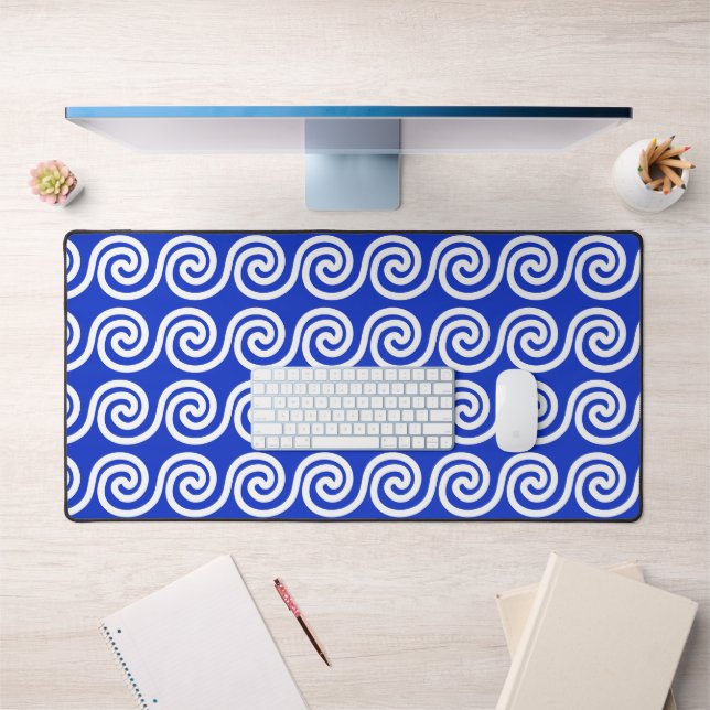 Greek Meander Key Waves Pattern Blue Desk Mat (Office 1)